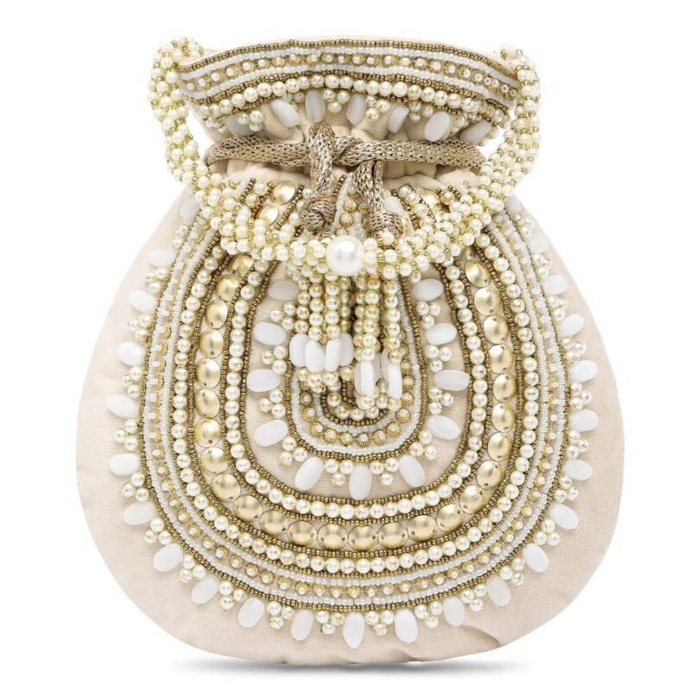 3712 Cream Potli Bags Gift Evening Bag Clutch Ethnic Bride Purse
